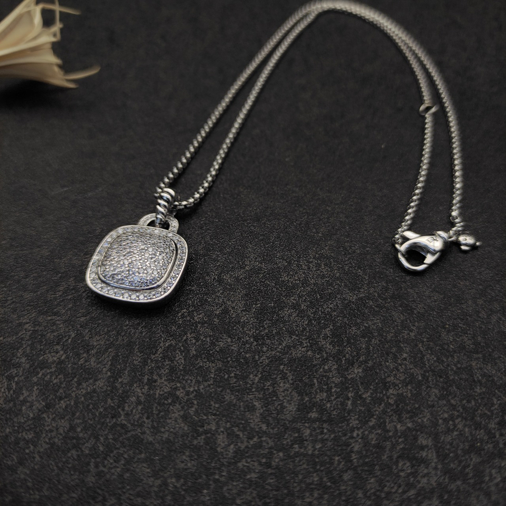 David Yurman Silver Square Diamond Necklace - Picture 4 of 8
